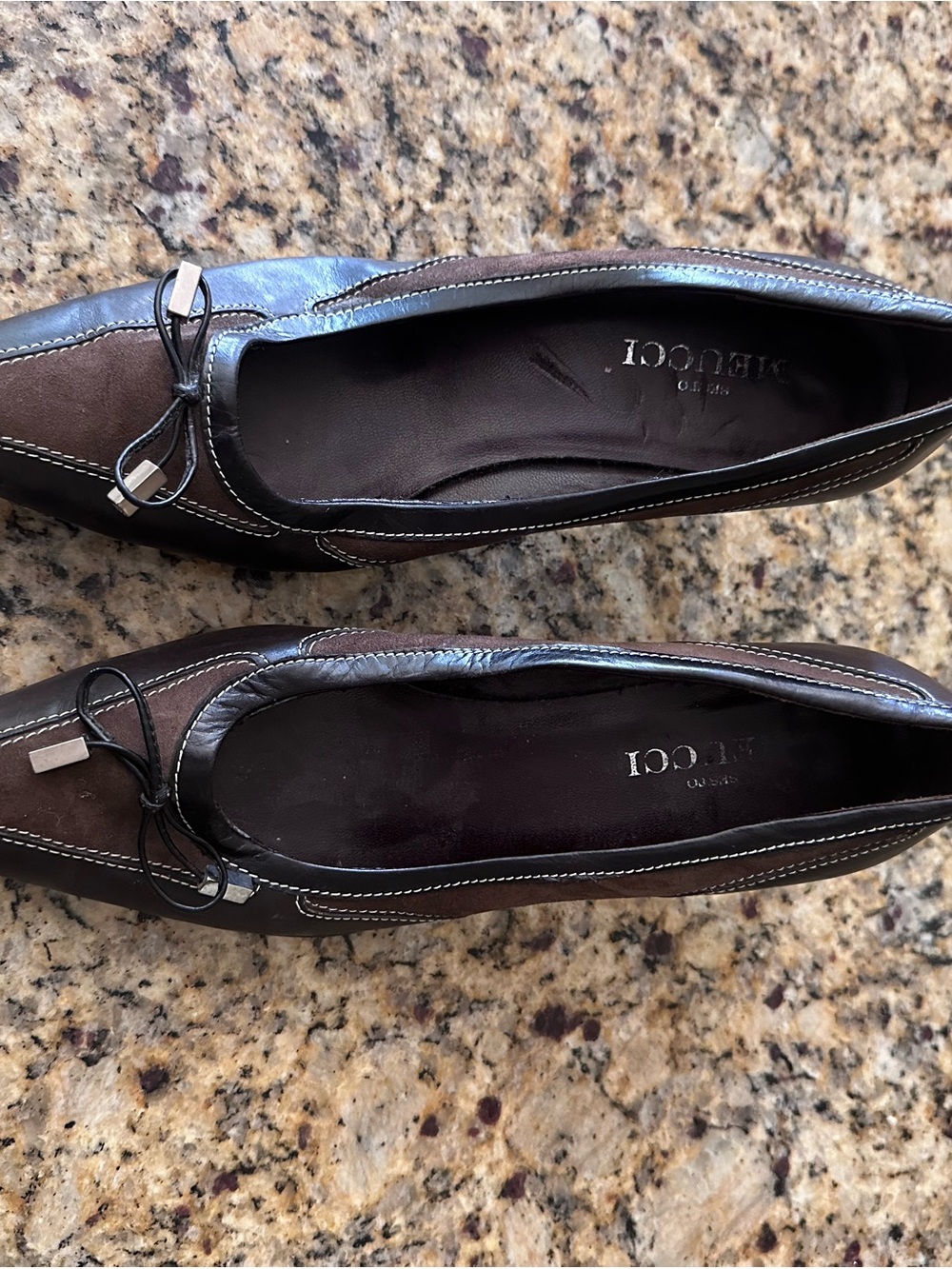 Salvatore Ferragamo Dark Brown Leather Bow Ballet Flats